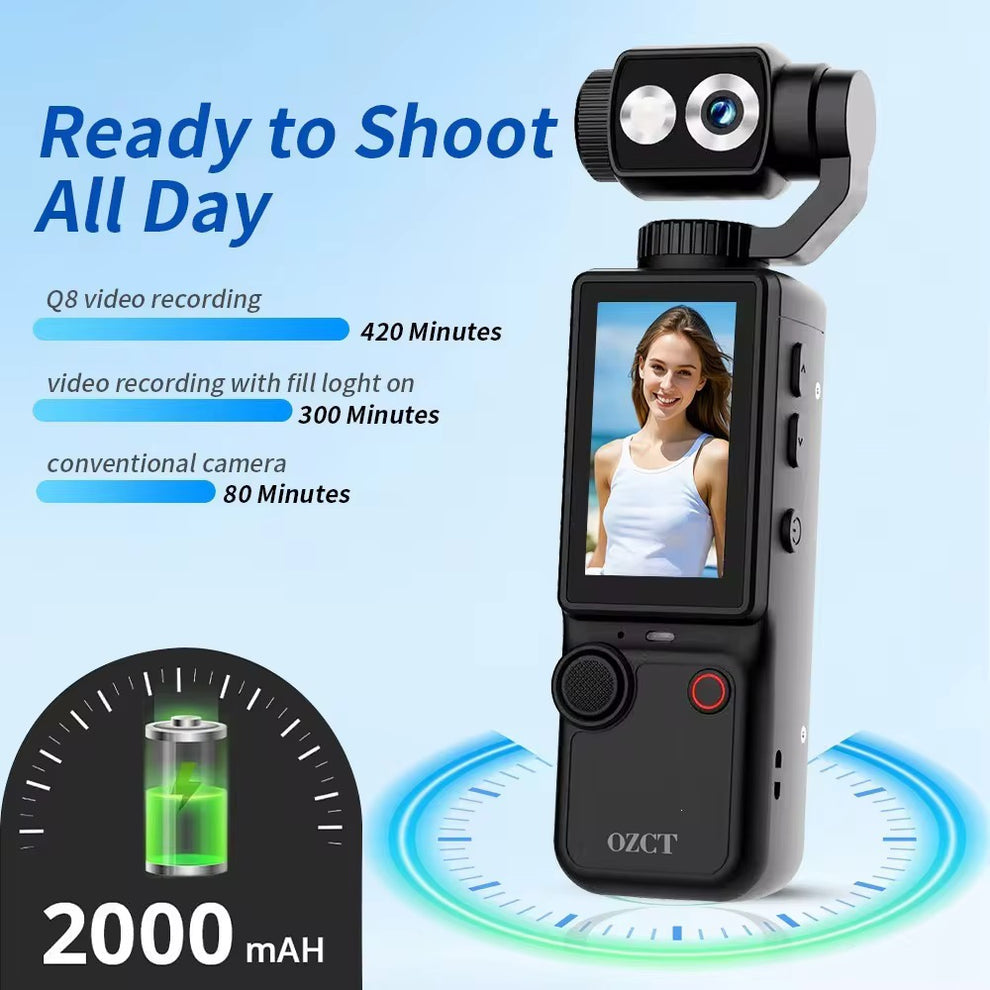 Caméra de Poche Connectée OZCT Q8 – 4K Ultra HD & Objectif Rotatif à 180°