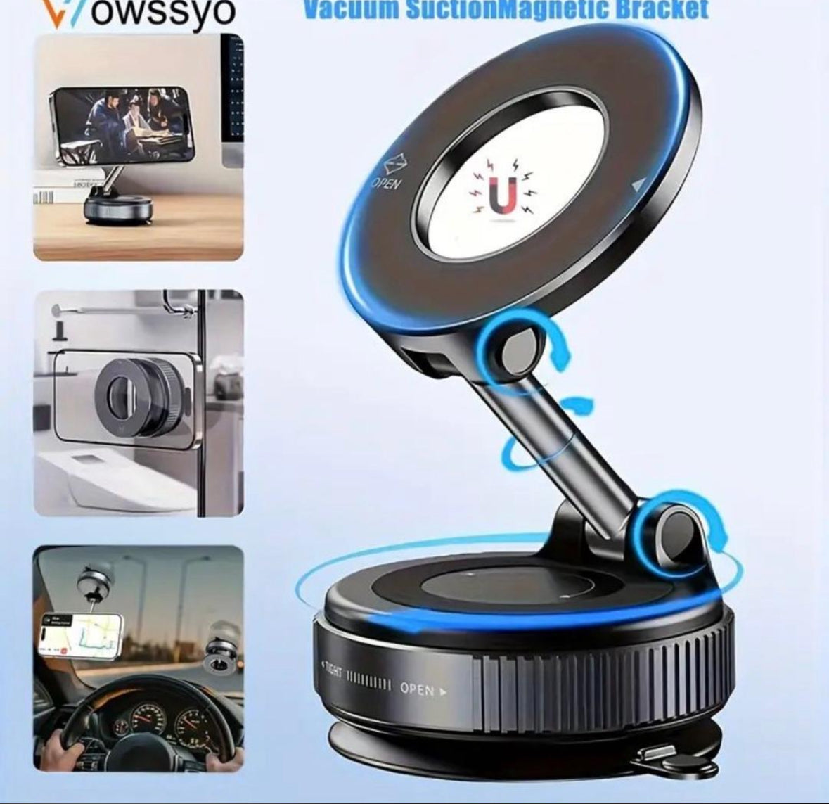 Support Magnétique à Aspiration Puissante – 360° Réglable