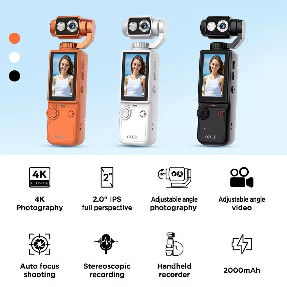 Caméra de Poche Connectée OZCT Q8 – 4K Ultra HD & Objectif Rotatif à 180°