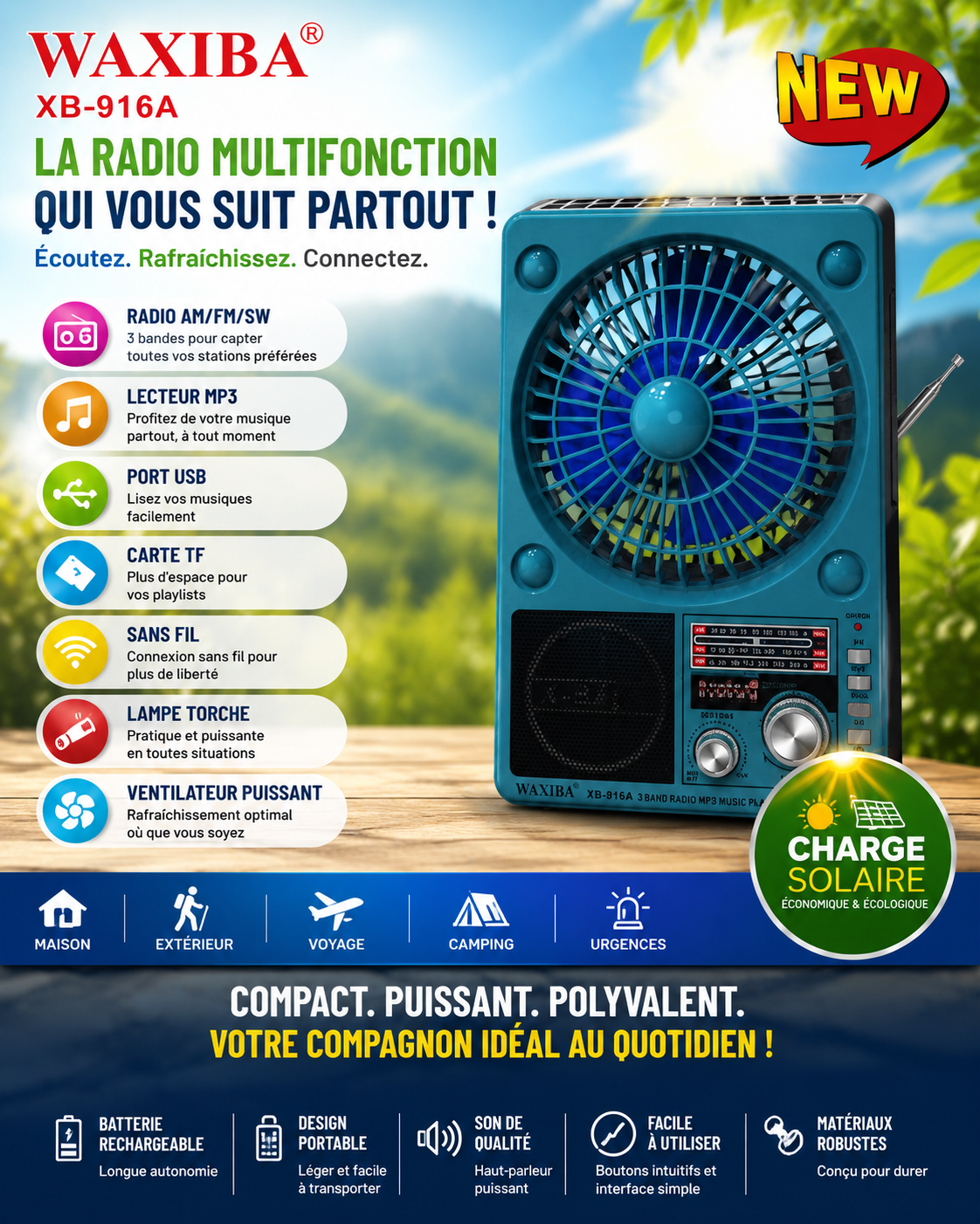 Appareil nomade multifonctions solaires